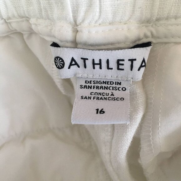 Athleta Cabo Linen Pants Women's Size 16 Casual White Wide Leg Pull On Pockets - Picture 8 of 10